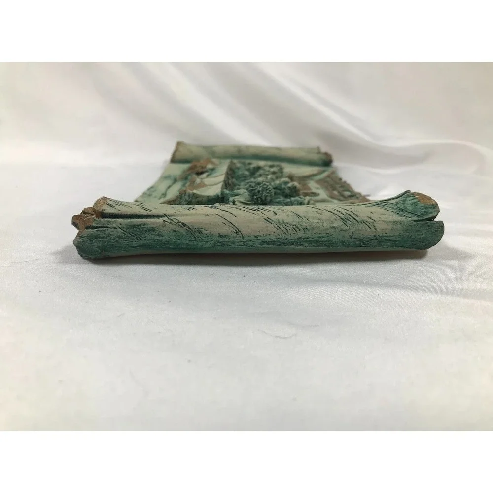 Vintage Last Supper 3D Relief Wall Plaque Scroll Design Teal Gold Religious Art